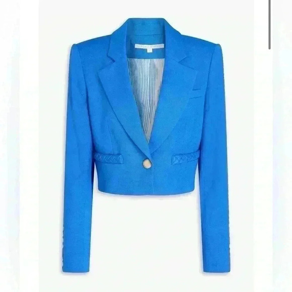 Veronica Beard Behren Blue Cropped Woven Braided Blazer Jacket 14 Shoulder Pads - Picture 3 of 15